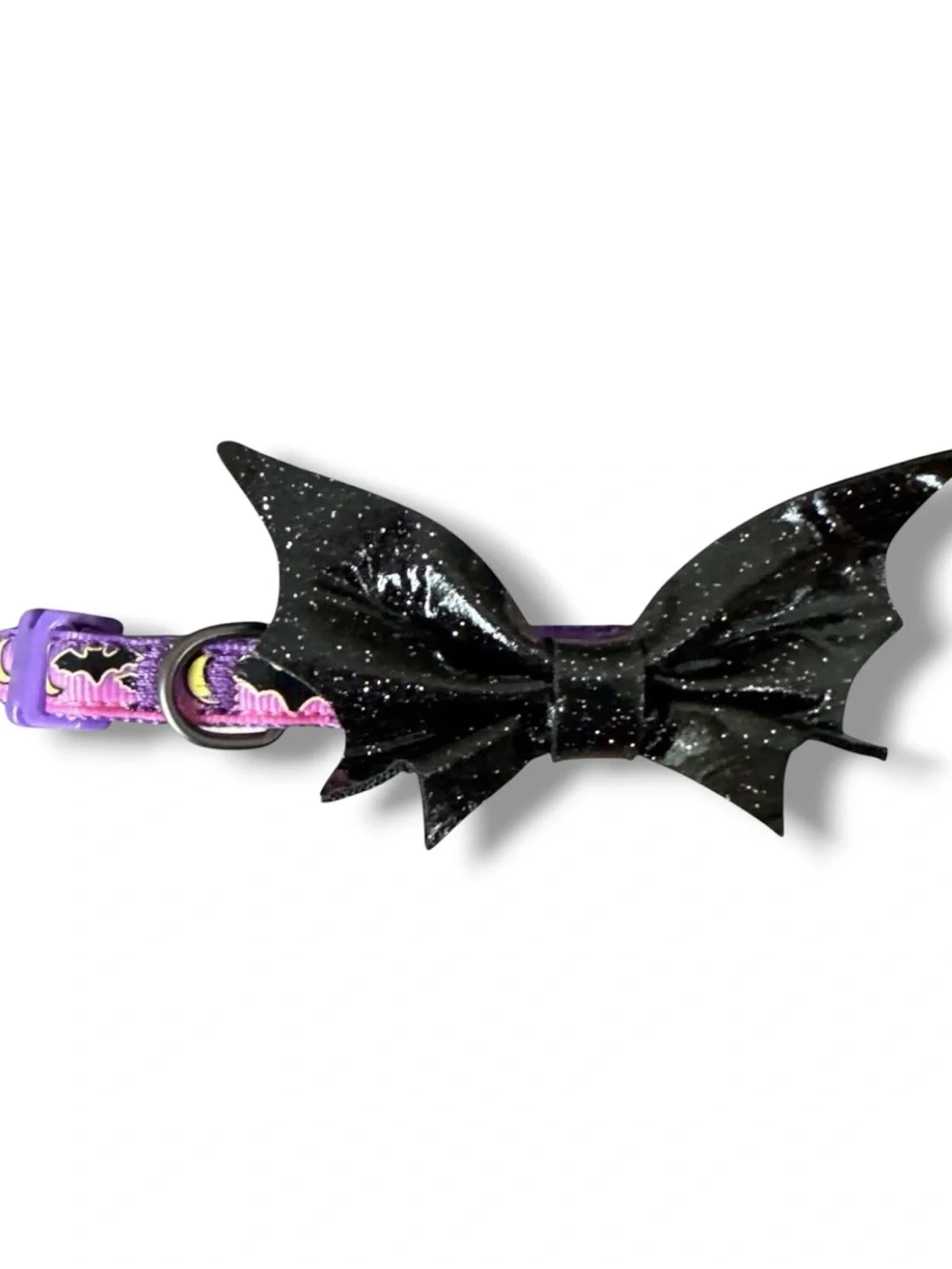 Thrills & Chills Glow-In-The-Dark Purple Bat Bow Dog Collar - XS